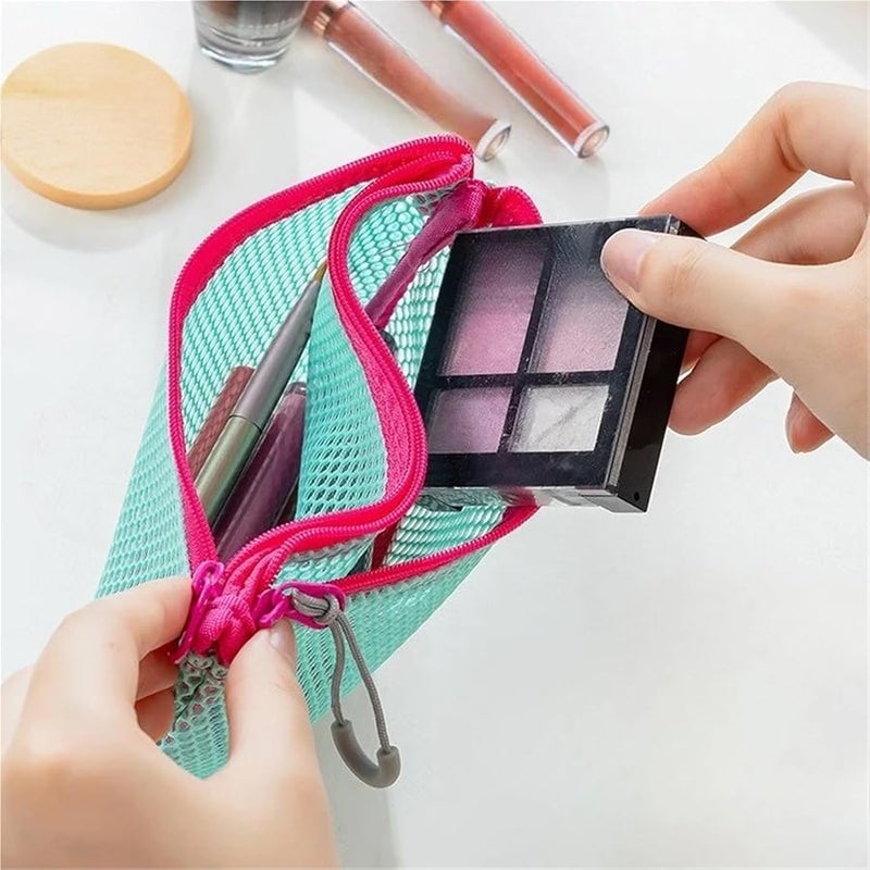 Green Large 2Pcs Mesh Travel Makeup Bag Cosmetic Storage Organizer Women Zipper Purses - Image 5