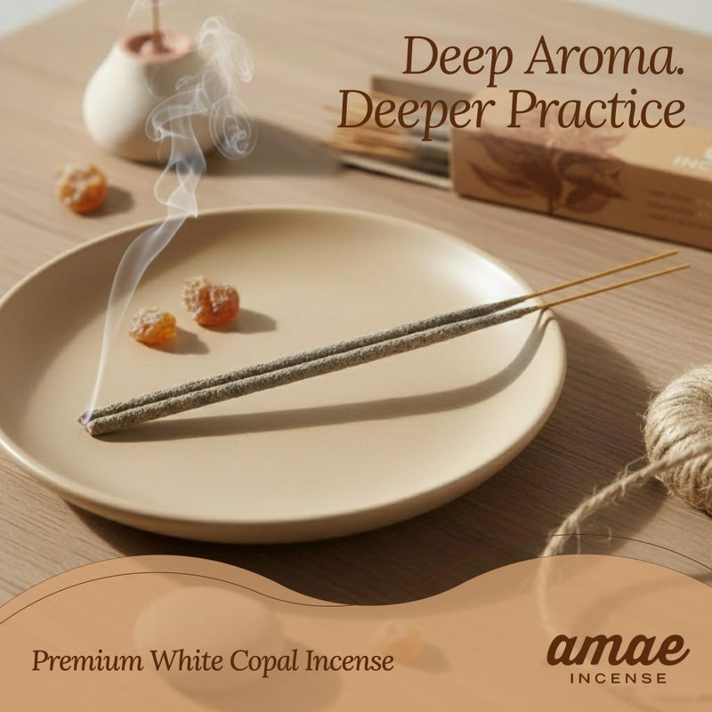 amae INCENSE Premium White Copal Incense Sticks - 100% Pure Mayan Resin, Superior Burn Quality, Maximum Fragrance - Thick Coating, Handcrafted in Mexico for Meditation, Yoga, Spiritual Practice - 20 Sticks - Image 2