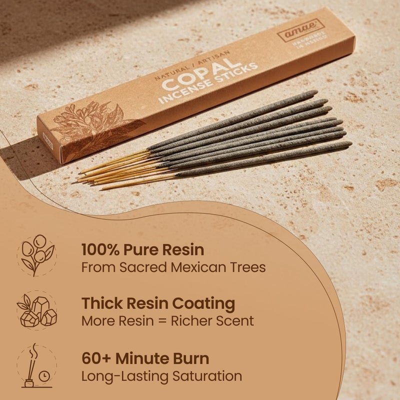 amae INCENSE Premium White Copal Incense Sticks - 100% Pure Mayan Resin, Superior Burn Quality, Maximum Fragrance - Thick Coating, Handcrafted in Mexico for Meditation, Yoga, Spiritual Practice - 20 Sticks - Image 3