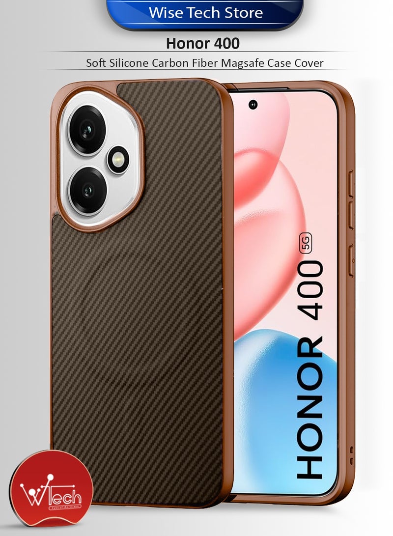 Wtech Honor 400 5G 2025 Soft Silicone Carbon Fiber Magsafe Protective Back Case Cover (MCFPSN) - Brown - Image 1