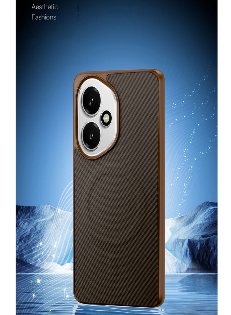 Wtech Honor 400 5G 2025 Soft Silicone Carbon Fiber Magsafe Protective Back Case Cover (MCFPSN) - Brown - Image 4