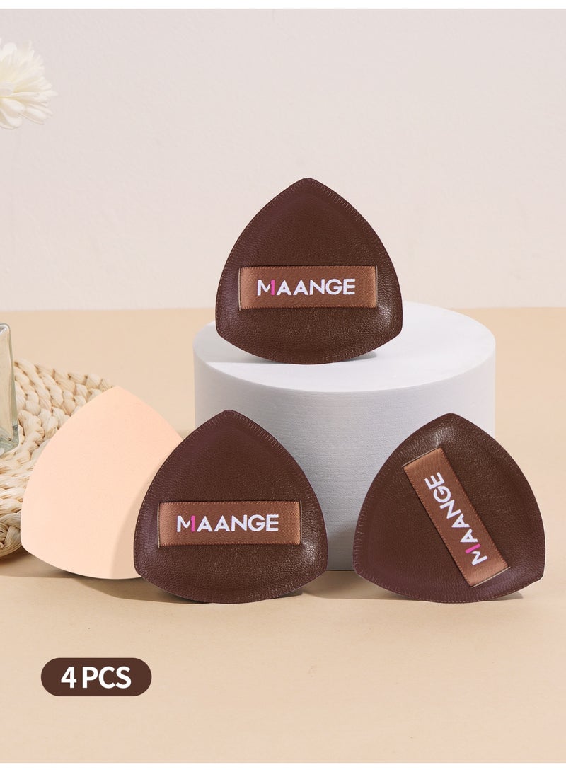 MAANGE 4-Pieces Triangle Makeup Puff Set - Soft, Reusable Foundation Sponge for Loose Powder, Wet/Dry Use (Brown) - Image 1