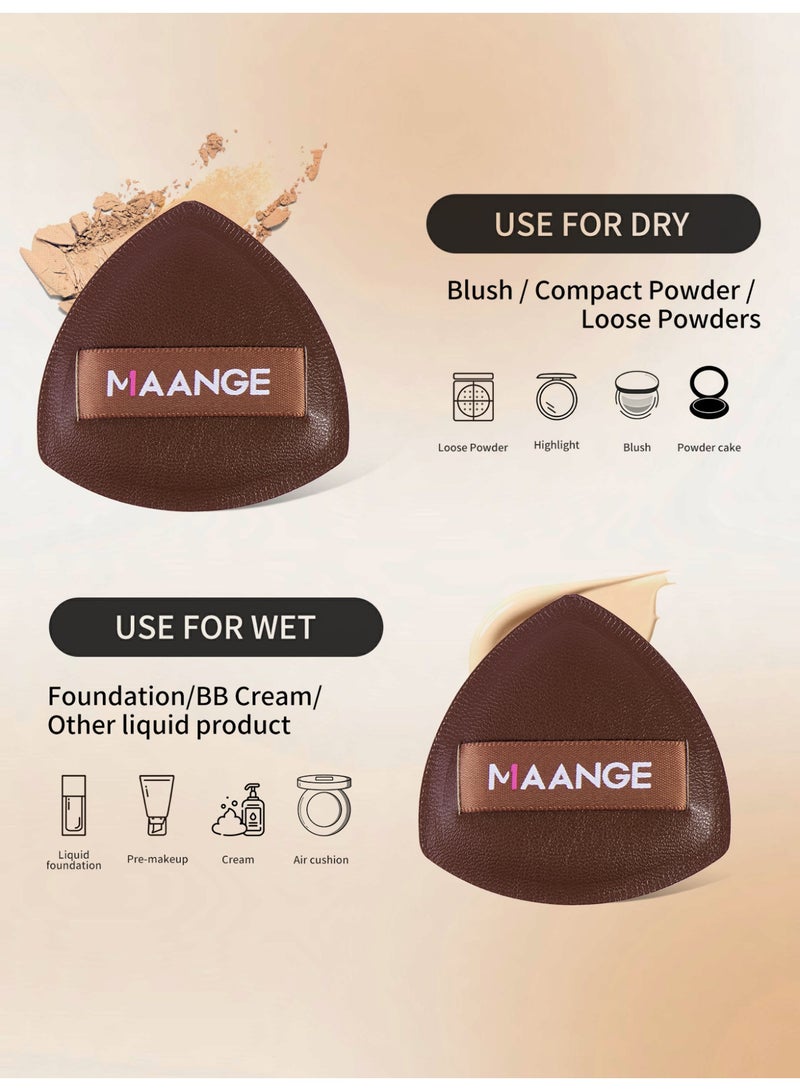 MAANGE 4-Pieces Triangle Makeup Puff Set - Soft, Reusable Foundation Sponge for Loose Powder, Wet/Dry Use (Brown) - Image 4