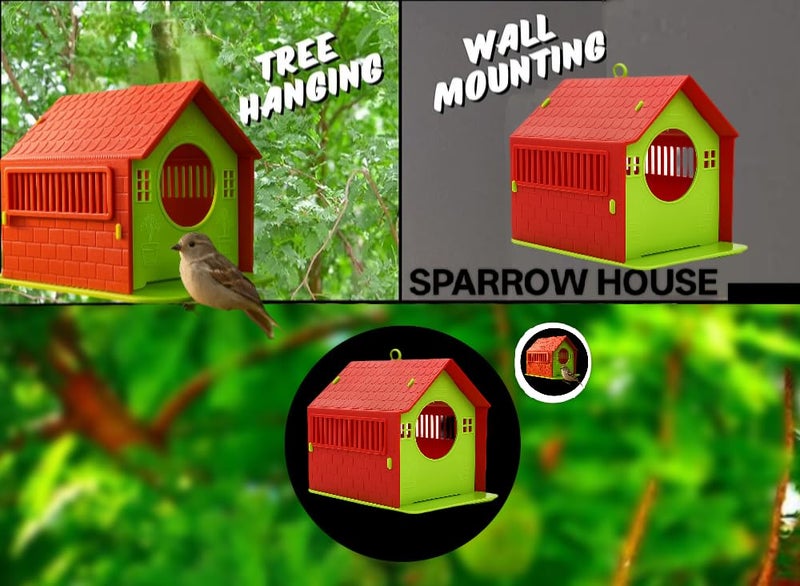 Ecurfu ® Bird House | Sparrow House with Feeding Tray | Hanging Bird Feeder for Garden, Balcony, Outdoor - Image 4