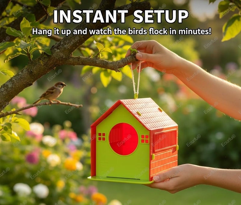Ecurfu ® Bird House | Sparrow House with Feeding Tray | Hanging Bird Feeder for Garden, Balcony, Outdoor - Image 3