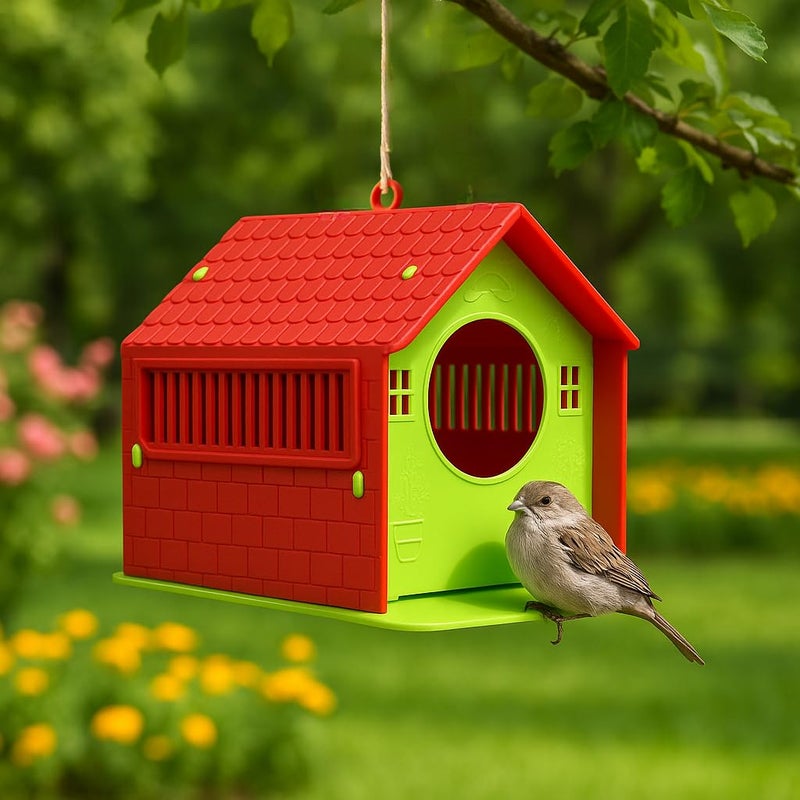 Ecurfu ® Bird House | Sparrow House with Feeding Tray | Hanging Bird Feeder for Garden, Balcony, Outdoor - Image 1