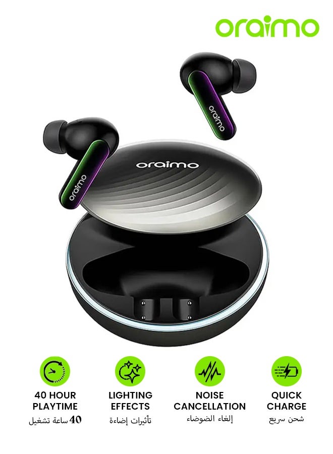 Oraimo OTW-630 Bluetooth Earphones, 10mm Drivers with Big Bass True Wireless Earbuds, 5.4 Bluetooth Headphones, 40H Playtime, IPX5, Noise Cancellation for Calls, Quick Charge Black - Image 1