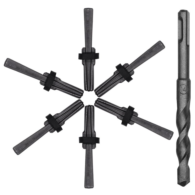 Csdtylh 6PCS Rock Splitting Wedges and 1PCS Rotary Hammer Drill Bit Wedge and Feather Shims Stone Splitter Tools for Granites Concretes Boulders Volcanic Rocks Limestone Rocks