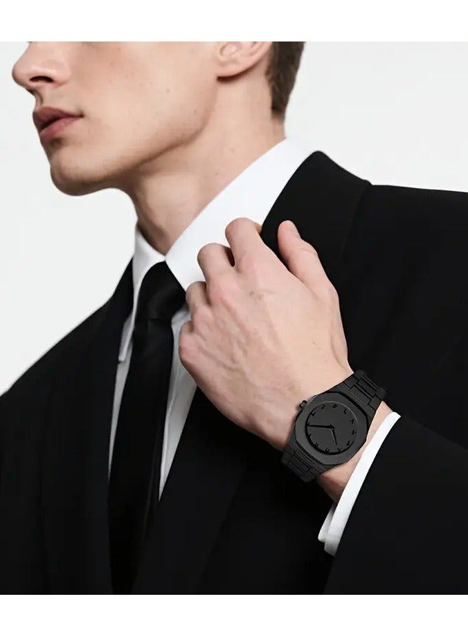 WINEX 1pc Men's Quartz Watch, Black Sporty Casual Style, Polygon Dial with Arabic Numerals, Plastic Case & Strap, Battery-Powered, Ideal for Daily Wear & Gifts, Watch for Men  - Image 2