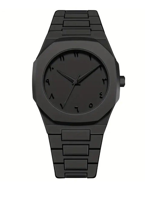 ساعة كوارتز رجالية، قطعة واحدة، طراز رياضي كاجوال أسود، ميناء مضلع بأرقام عربية، هيكل وحزام بلاستيكي، تعمل بالبطارية، مثالية للارتداء اليومي والهدايا، ساعة للرجال