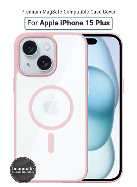 iPhone 15 Plus MagSafe Case Clear With Light Pink Edges - High-Grade Strong Magnets, Wireless Charging Compatible, Shockproof, Anti-Scratch Ultra Slim Magnetic Cover for Apple iPhone 15 Plus
