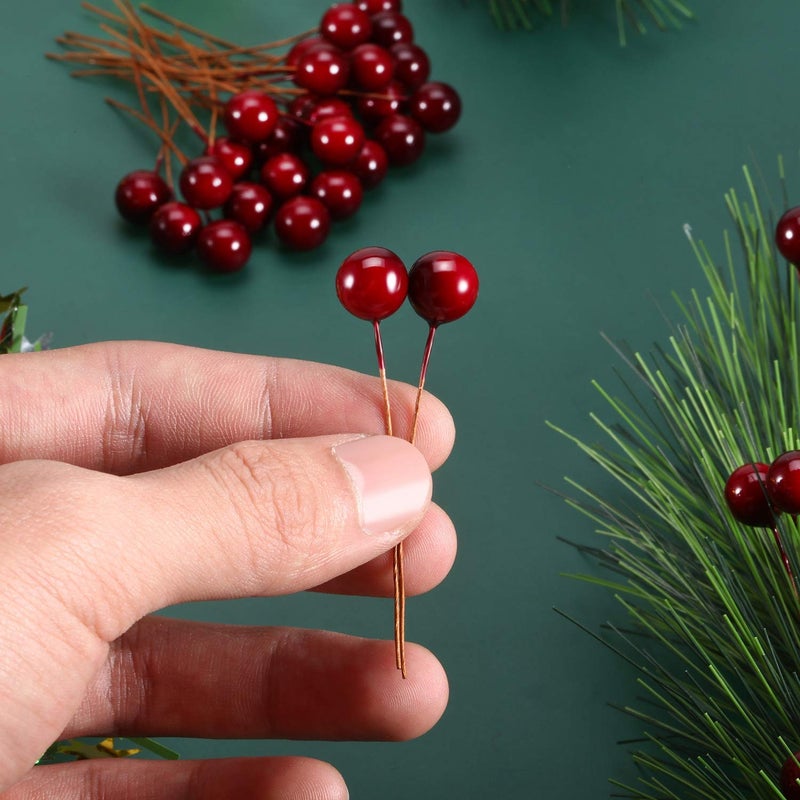 BBTO BBTO Artificial Holly Berries  100 Pieces Mini 10 mm Fake Berries Decor on Wire for Christmas Tree Decorations Flower Wreath DIY Craft Use (Dark Red)  - Image 3