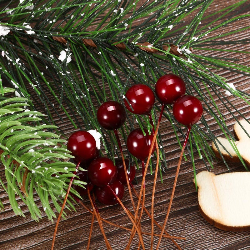 BBTO BBTO Artificial Holly Berries  100 Pieces Mini 10 mm Fake Berries Decor on Wire for Christmas Tree Decorations Flower Wreath DIY Craft Use (Dark Red)  - Image 4
