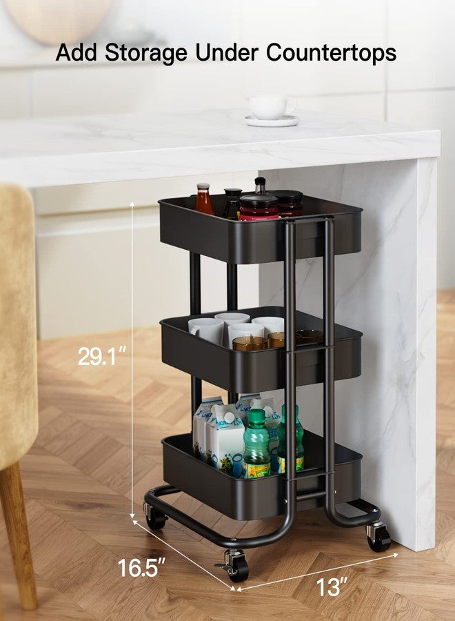 Pipishell 3 Tier Metal Rolling Utility Cart, Heavy-Duty Storage Rolling Cart with 2 Lockable Wheels, Multifunctional Mesh Organization Utility Cart for Kitchen Dining Room Living Room (Black) - Image 5