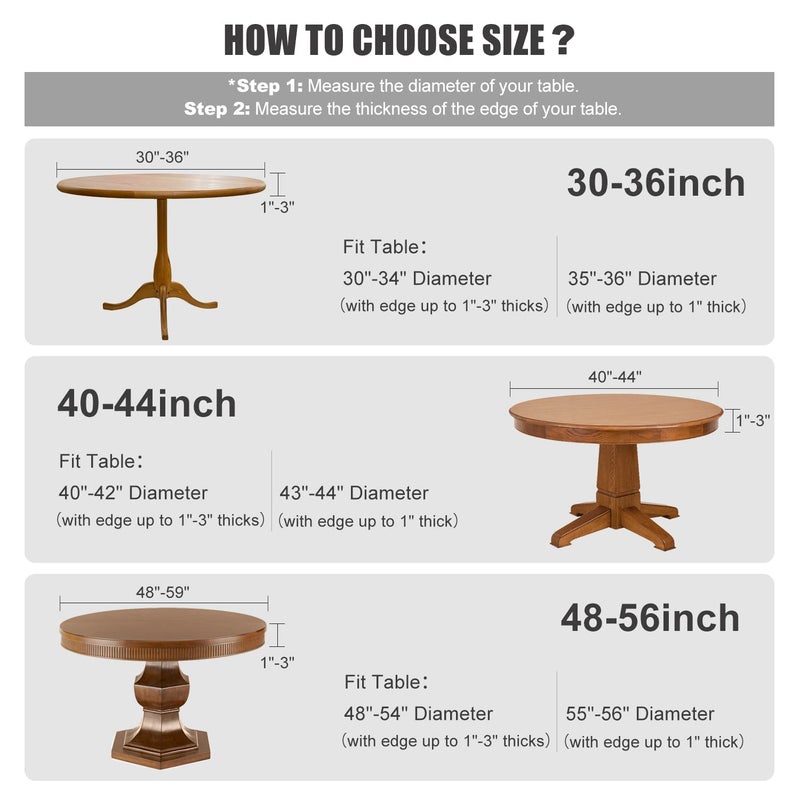Obstal Fitted Round Table Cloth, Reversible Waterproof Stain Resistant Elastic Stretch Tablecloth, Wipe Clean Table Cover for Outdoor/Indoor Use, Fits Round Tables up to 48" - 56" Diameter, Black - Image 5