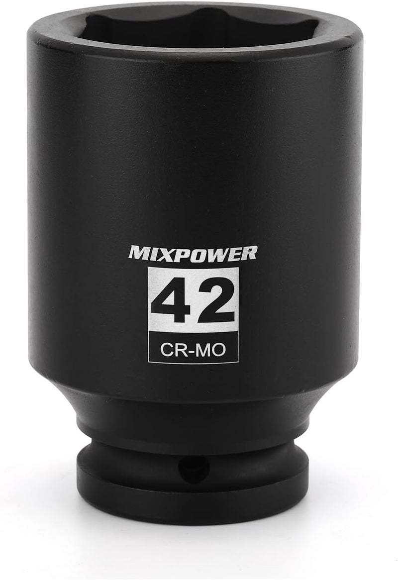 MIXPOWER 3/4" Drive Deep Impact Socket, CR-MO, 42mm, Metric, 6 Point, Axle Nut Impact Grade Socket for Easy Removal - Image 1