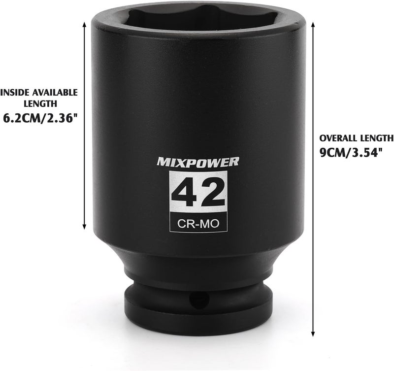 MIXPOWER 3/4" Drive Deep Impact Socket, CR-MO, 42mm, Metric, 6 Point, Axle Nut Impact Grade Socket for Easy Removal - Image 5
