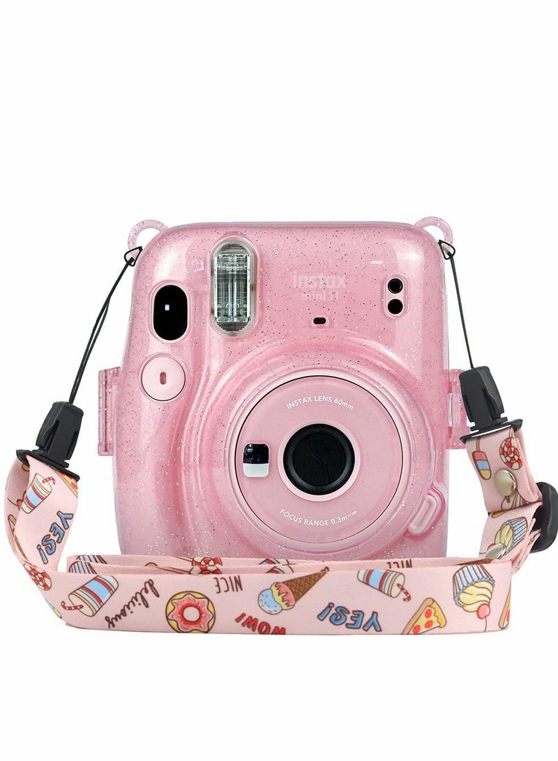 Instant Camera Case for Fujifilm Instax Mini 11 Clear Protective Anti-Scratch with Colored Shoulder Straps (Glitter Pink2) - Image 3