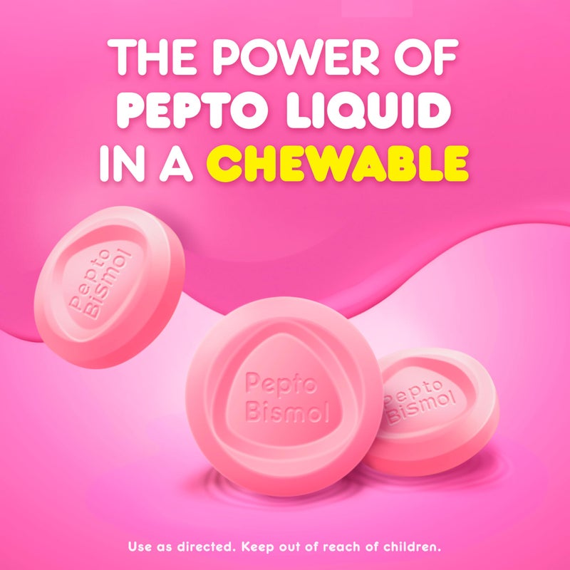 Pepto Bismol Chewable Tablets, Upset Stomach Relief, Nausea Relief, Heartburn Relief, Indigestion Relief, Anti Diarrhea Medication for Adults - 5 Symptom Relief, 90 Chewable Tablets (3x30 ct) - Image 4