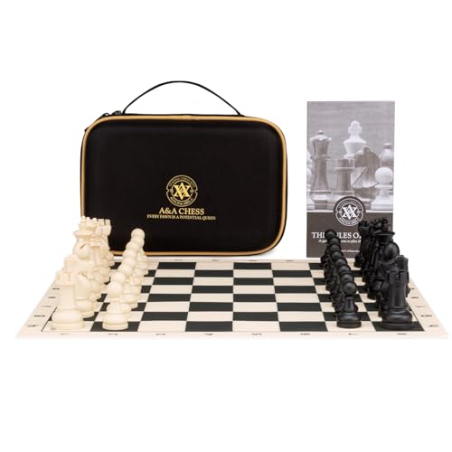 A&A Chess Set - 15''x15'' Foldable Silicone Chessboard and 3.25'' King Height Weighted Plastic Staunton Pieces with Carrying Case for Portable Travel - Image 2