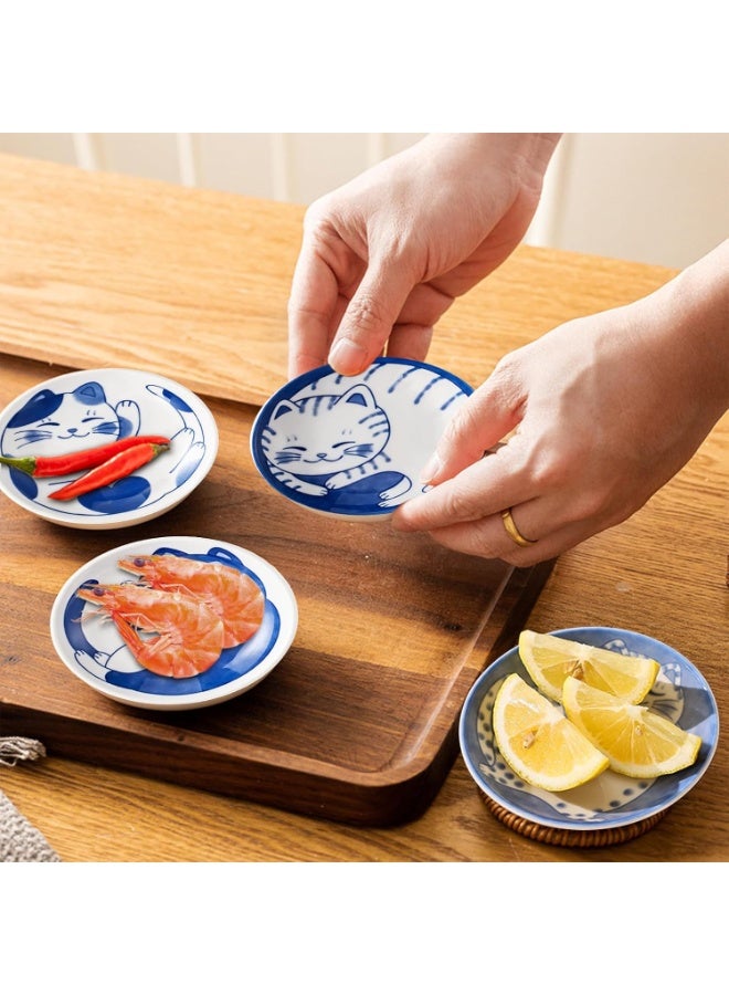 Gonice 4 Pcs 4 Inches Cute Cat Soy Sauce Dish,Ceramic Cat Bowls,Japanese Cat Plates,Dipping Bowls,Snack Dish,Small Ceramic Saucers Plates, Sushi Plate Set, Mini Bowls, Small Bowls for Sides Dish (4 Inch) - Image 2