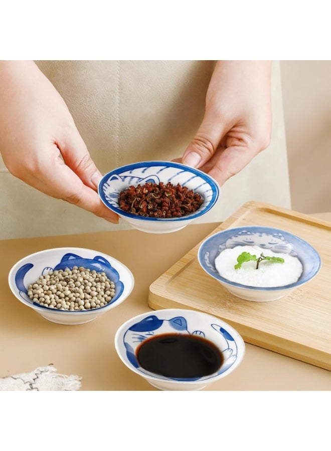 Gonice 4 Pcs 4 Inches Cute Cat Soy Sauce Dish,Ceramic Cat Bowls,Japanese Cat Plates,Dipping Bowls,Snack Dish,Small Ceramic Saucers Plates, Sushi Plate Set, Mini Bowls, Small Bowls for Sides Dish (4 Inch) - Image 5