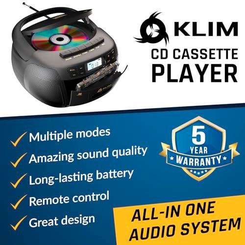 KLIM CD Player & Cassette Tape Player, Bluetooth Boombox, AM/FM Radio, Stereo Sound, Remote, CD and Cassette Combo, Tape Recording, USB Drive, AUX, AC/DC Powered - Image 2