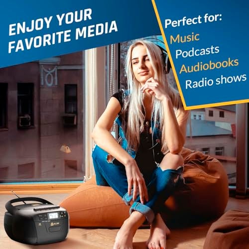 KLIM CD Player & Cassette Tape Player, Bluetooth Boombox, AM/FM Radio, Stereo Sound, Remote, CD and Cassette Combo, Tape Recording, USB Drive, AUX, AC/DC Powered - Image 4