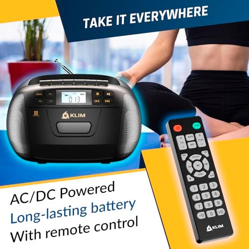 KLIM CD Player & Cassette Tape Player, Bluetooth Boombox, AM/FM Radio, Stereo Sound, Remote, CD and Cassette Combo, Tape Recording, USB Drive, AUX, AC/DC Powered - Image 5