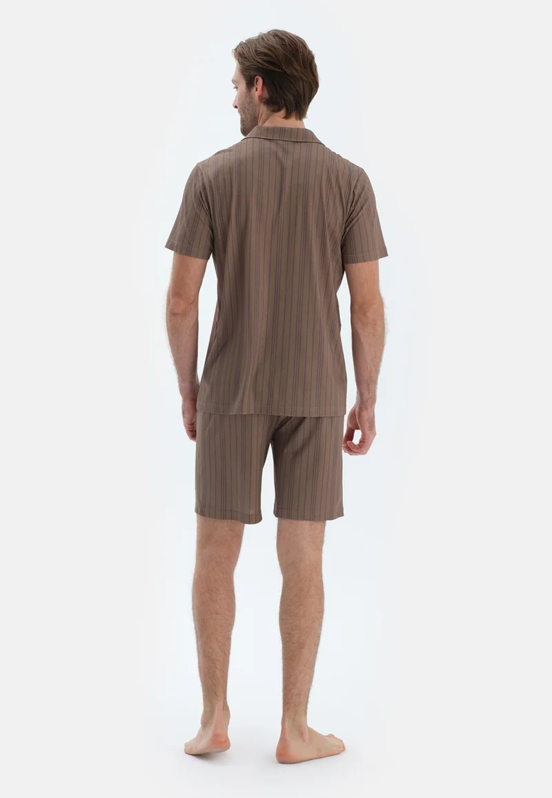 dagi Striped Regular/Classic Fit Shirt & Shorts Pajama Sets Spread Collar Cotton Blend Sleepwear