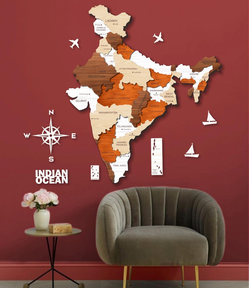 AD INFINITUM® India Map Wooden Wall Art, Multilayer Multicolor 3D Design, Decorative Wall Hanging | A great gift for travelers - Image 3