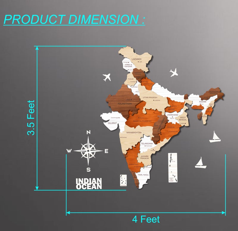 AD INFINITUM® India Map Wooden Wall Art, Multilayer Multicolor 3D Design, Decorative Wall Hanging | A great gift for travelers - Image 5