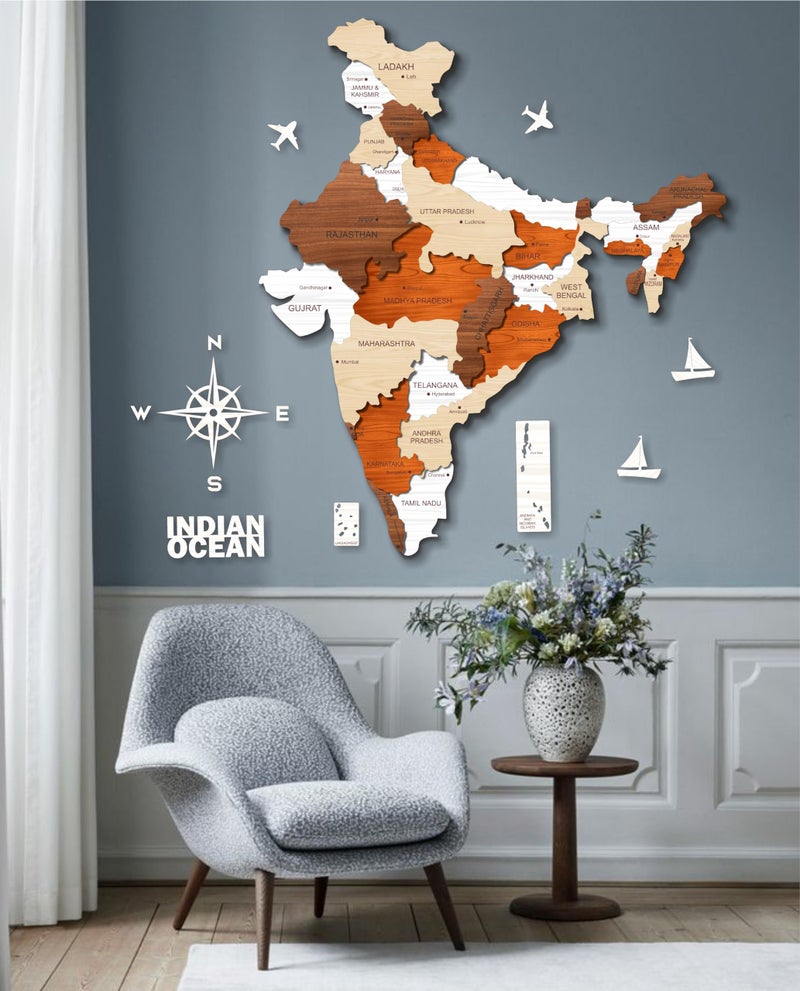 AD INFINITUM® India Map Wooden Wall Art, Multilayer Multicolor 3D Design, Decorative Wall Hanging | A great gift for travelers - Image 1
