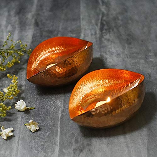 The Purple Tree Copper Pods Tealight Candle Holder (Pack of 2 pc), Diwali Tealight Holder, Christmas Candle Holder, Diwali Decorations, Diwali décor, Diwali Gifts - Image 1
