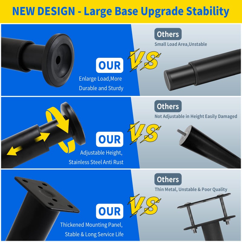 Olldag 4 Pcs Adjustable Height Furniture Support Legs [with Screws] 3.15-4.72 inch, Metal Heavy Duty Furniture Replacement Legs for Chair/Bed/Sofa/Cabinet/Couch/Dresser/Bed/Table (Black) - Image 3