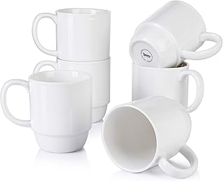 Sweese 609.001 Porcelain Stackable Mug Set - 21 Ounce for Coffee, Tea and Mulled Drinks - Set of 6, White - Image 1