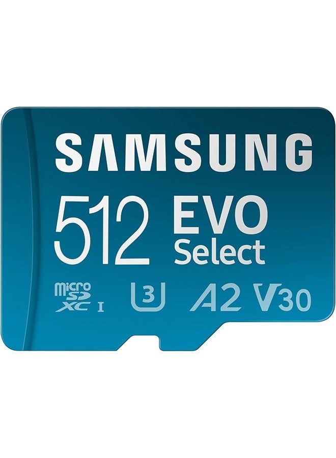 Samsung EVO Select MicroSD Memory Card + Adapter, 512GB microSDXC, Speeds Up to 130 MB/s, UHS-I, C10, U3, V10, A2, Upgrade Storage for Phones, Tablets, Nintendo Switch, MB-ME512SA/AM - Image 1