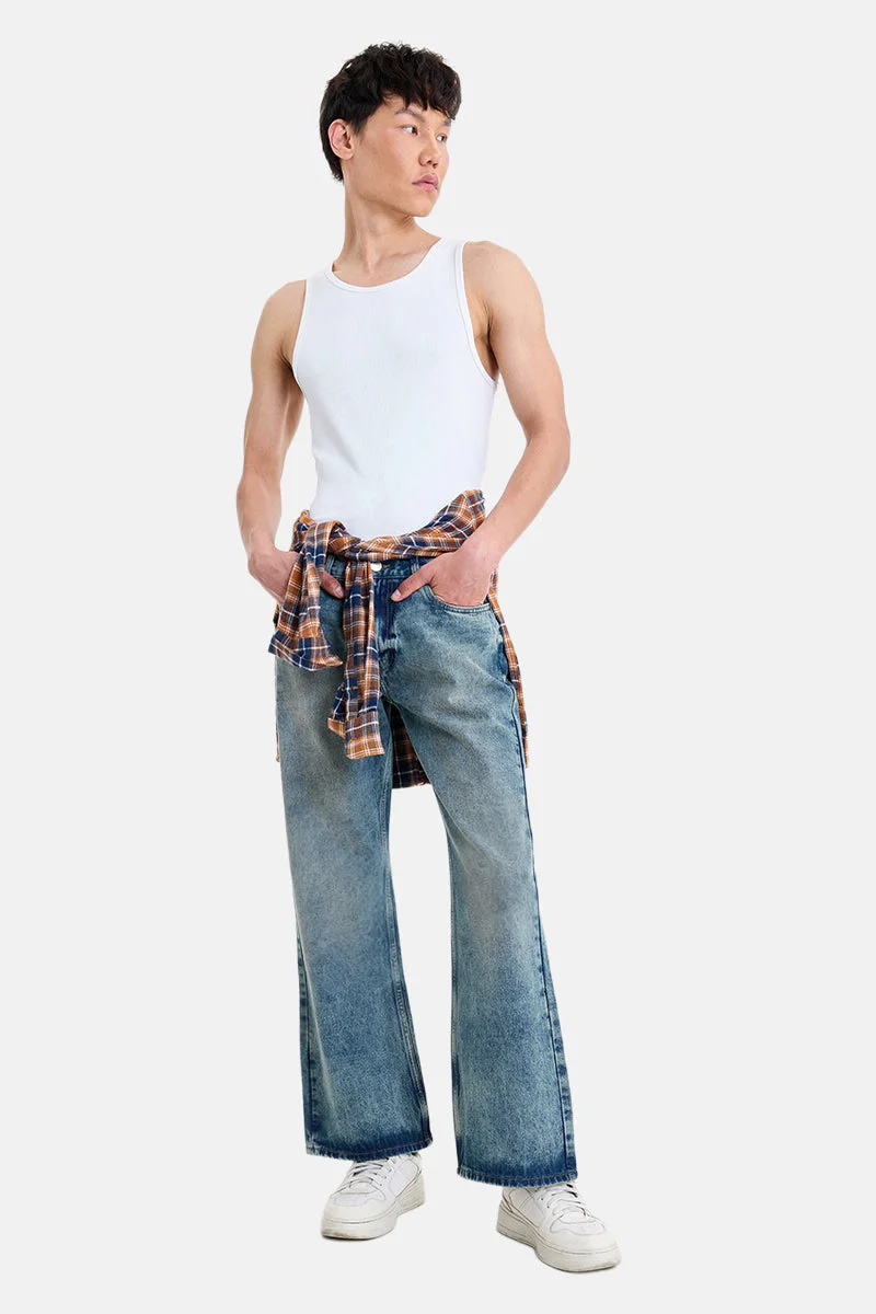 سنيتش Blue Solid Flared Fit Streetwear Jeans