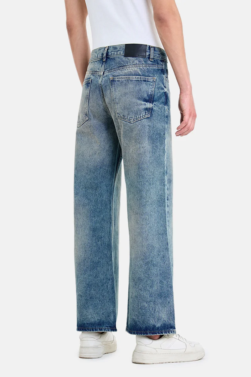 SNITCH Blue Blue Solid Flared Fit Streetwear Jeans for Men | Best Price UAE
