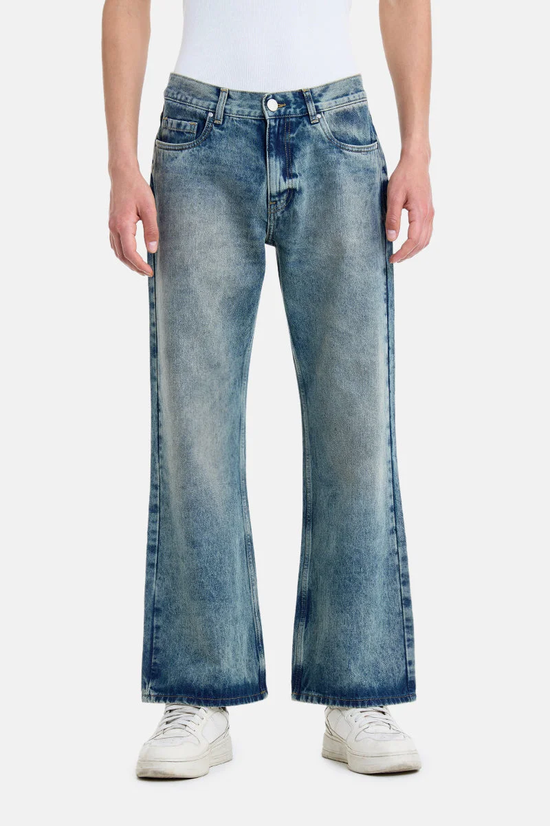 SNITCH Blue Blue Solid Flared Fit Streetwear Jeans for Men | Best Price UAE
