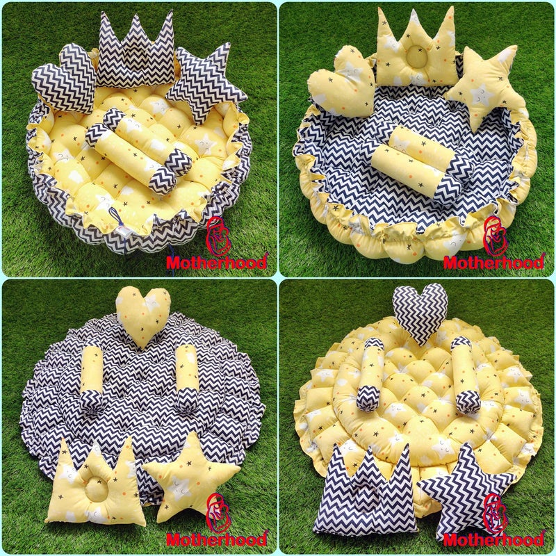 MOTHERHOOD MOTHERHOOD Round Baby Tub Bed 5 Baby Pillow Luxury Baby Mattress Bed Sleeper Bedding Set coSleeper Safe Cotton Fabric with RFilled UltraSoft Comfortable for Newborn to Toddlers Yellow - Image 2