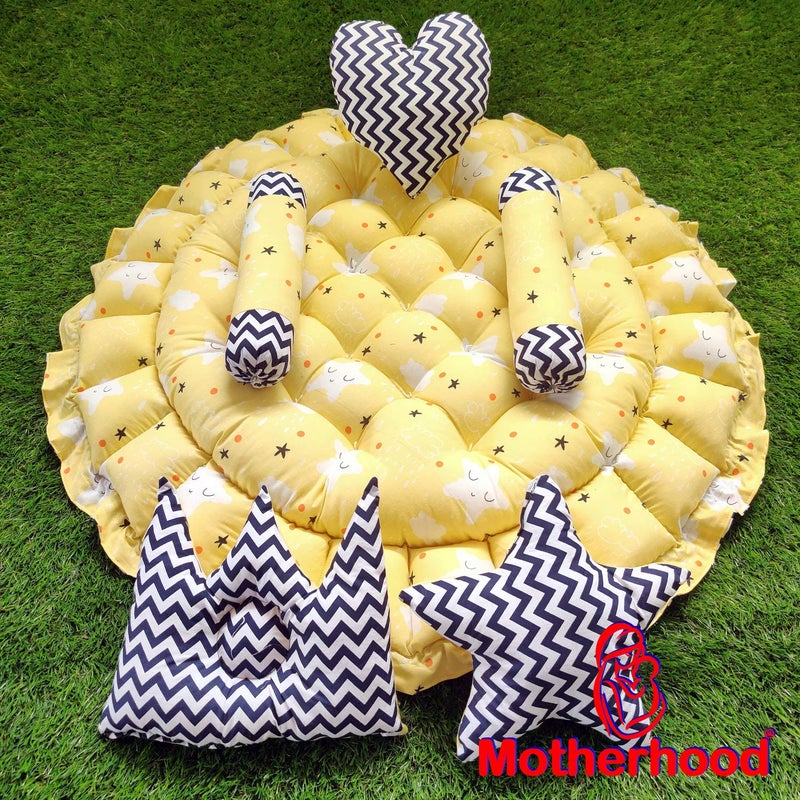 MOTHERHOOD MOTHERHOOD Round Baby Tub Bed 5 Baby Pillow Luxury Baby Mattress Bed Sleeper Bedding Set coSleeper Safe Cotton Fabric with RFilled UltraSoft Comfortable for Newborn to Toddlers Yellow - Image 5