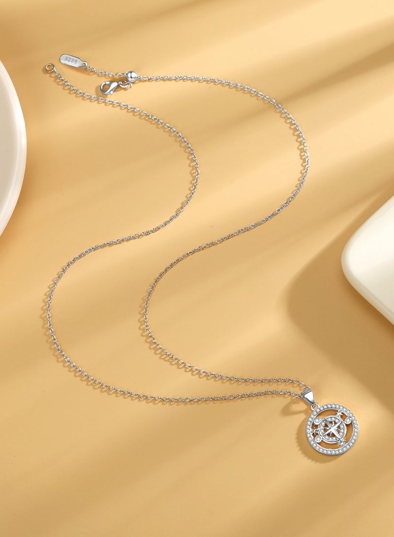 Moonmory 925 Sterling Silver Eight-pointed Star Lucky Pendant Necklace For Women With 50CM Adjustable Chain , Three Move Stone Round Pendant Long Necklace For Ramadan/Mother's Day/Holiday Gifts - Image 4