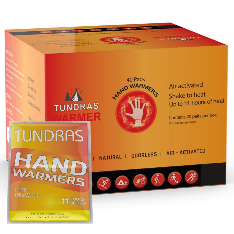 LENTRA Hot Hand Warmers 11 Hours Long Lasting - 40 Count - Natural Odorless Safe Single Use Air Activated Heat Packs for Hands, Toes and Body - Up to 11 Hours of Heat - TSA Approved - Image 1