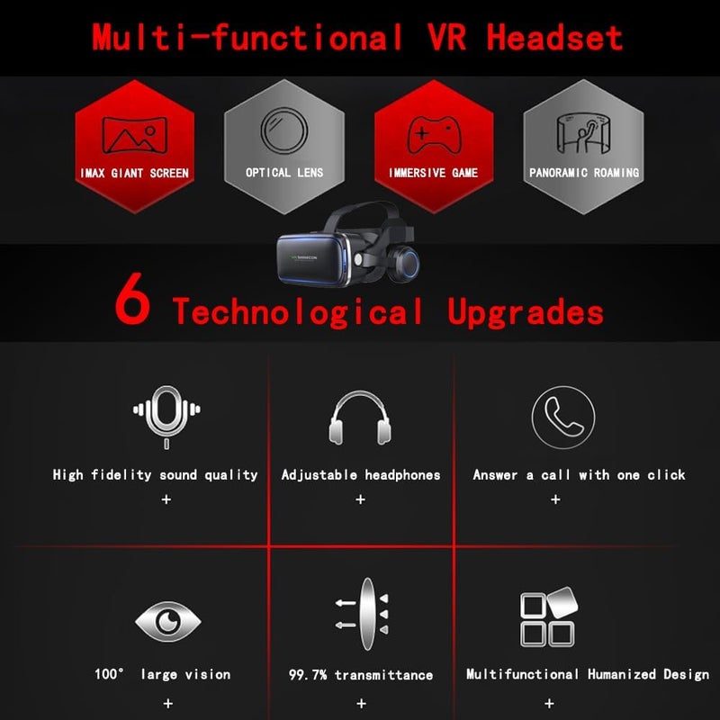 VR SHINECON نظارات الواقع الافتراضي مع جهاز تحكم عن بعد، نظارات VR ثلاثية الأبعاد عالية الدقة للواقع الافتراضي لألعاب VR والأفلام ثلاثية الأبعاد، نظارات VR متوافقة مع هواتف iPhone/Android بحجم 4.7-6 بوصة - Image 3