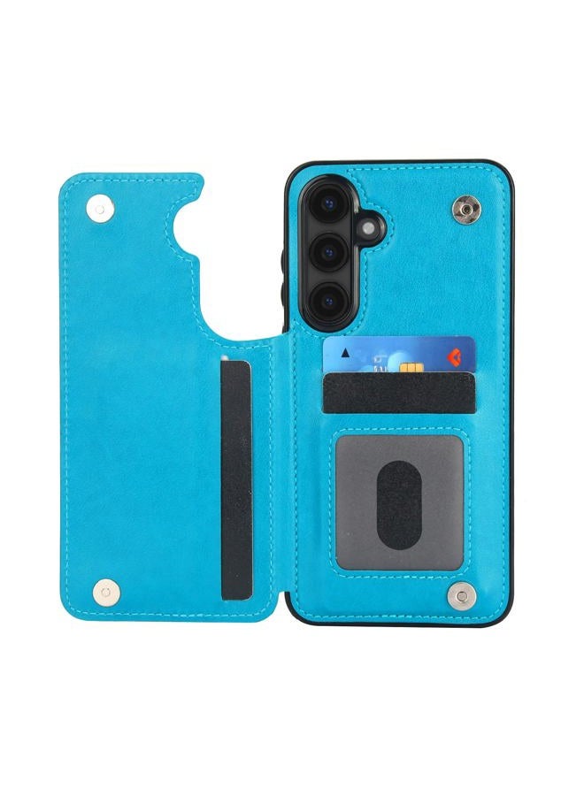 Asuwish Phone Case for Samsung Galaxy S24 FE 5G with Tempered Glass Screen Protector and Card Holder Wallet Cover Stand Flip Leather Cell Accessories S 24 EF S24FE 24S Cases Women Men Blue - Image 3