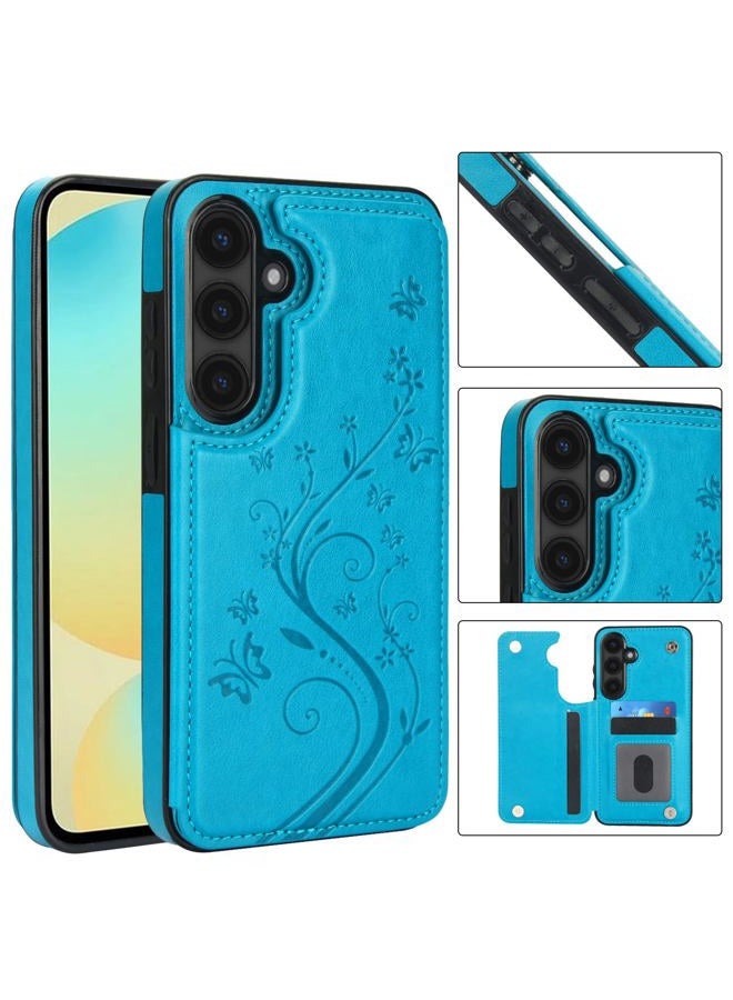 Asuwish Phone Case for Samsung Galaxy S24 FE 5G with Tempered Glass Screen Protector and Card Holder Wallet Cover Stand Flip Leather Cell Accessories S 24 EF S24FE 24S Cases Women Men Blue - Image 2