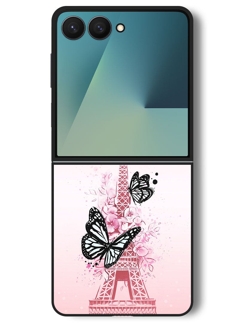 Theodor Case Compatible with Samsung Galaxy Z Flip 7 - 6.9 Inch Protection Shockproof Bumper Cover Black Butterflies - Image 1