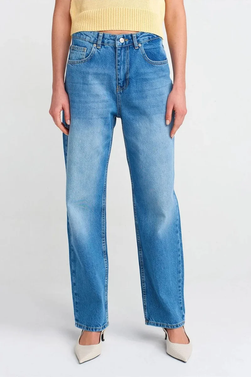 Dilvin Mid Blue Denim DILVIN Women's High-Waist Wide-Leg Denim Jeans for Women | Best Price UAE