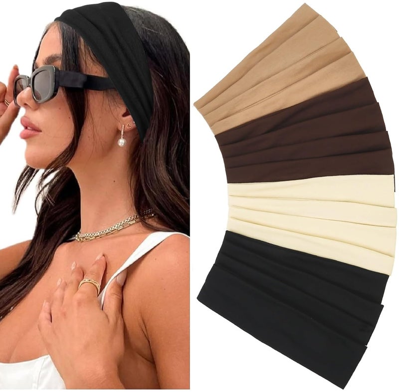 Huachi Elastic NonSlip Soft Cloth Fabric Womens Headbands 16 Pack  Yoga Running Sports Hair Accessories in Black Brown Beige Thick